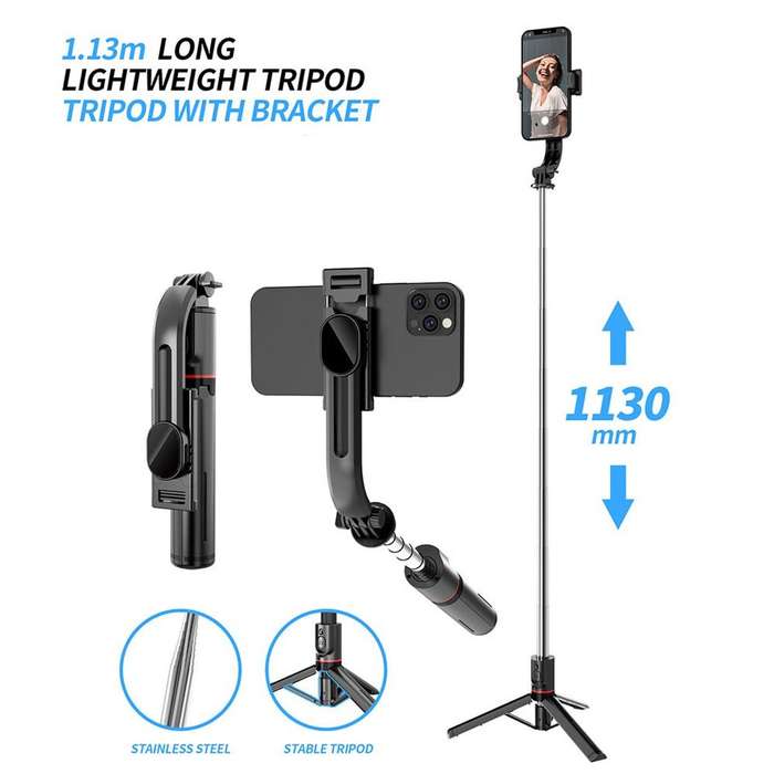 1130MM STRENGTHENED EXTENDABLE SELFIE STICK WIRELESS MULTI-FUNCTIONAL SELFIE TRIPOD STAND  -Three-in