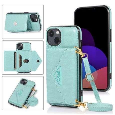 Leather wallet case with crossbody strap for iPhone 14 Plus