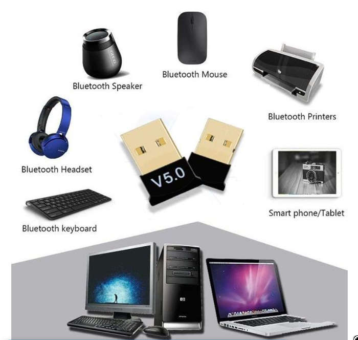 Wireless USB Bluetooth Dongle V5.0 - Adapter for PC By (GC)