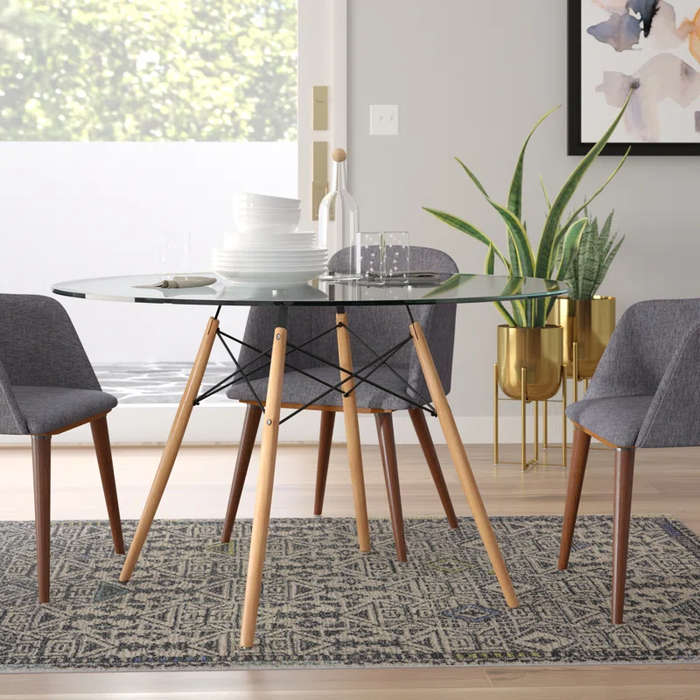 Round Glass Dining Table With Elegant Wooden Legs