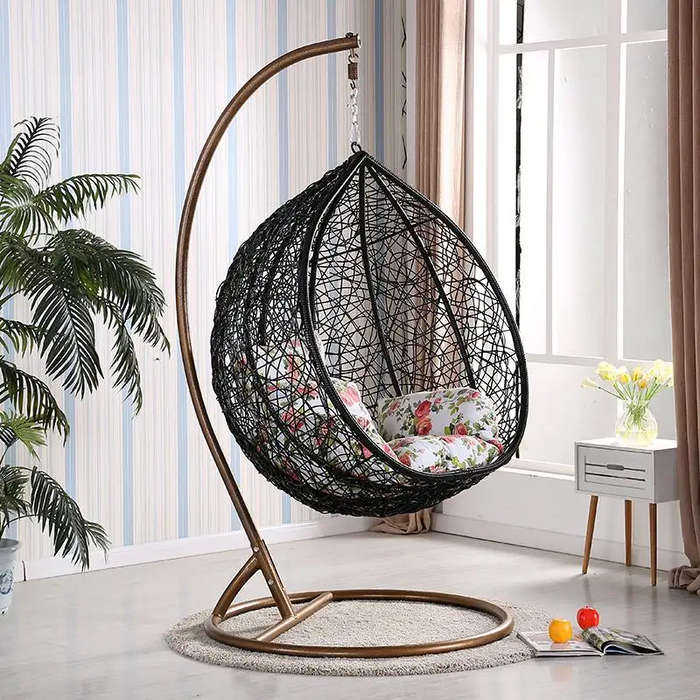 Hanging / Garden / Balcony Swing Chairs - Black / Floral White Colours