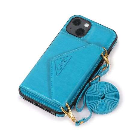 Leather wallet case with crossbody strap for iPhone 14 Plus