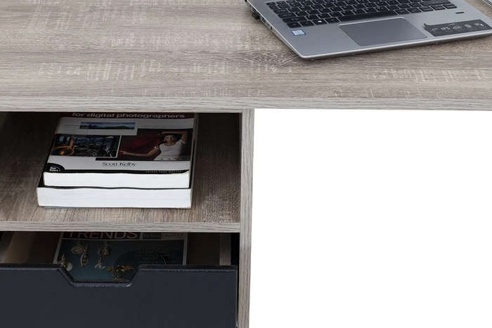 Office / Home Computer Desk with Two Drawers - - Oak (Nature Wood Grain ) / Black