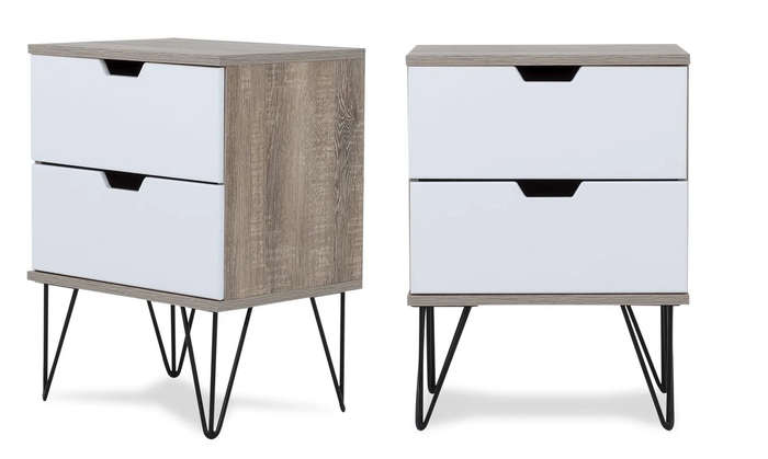 2 Draw Pedestal Engineered Wood Bedside Table - 2 Pack-Black or White