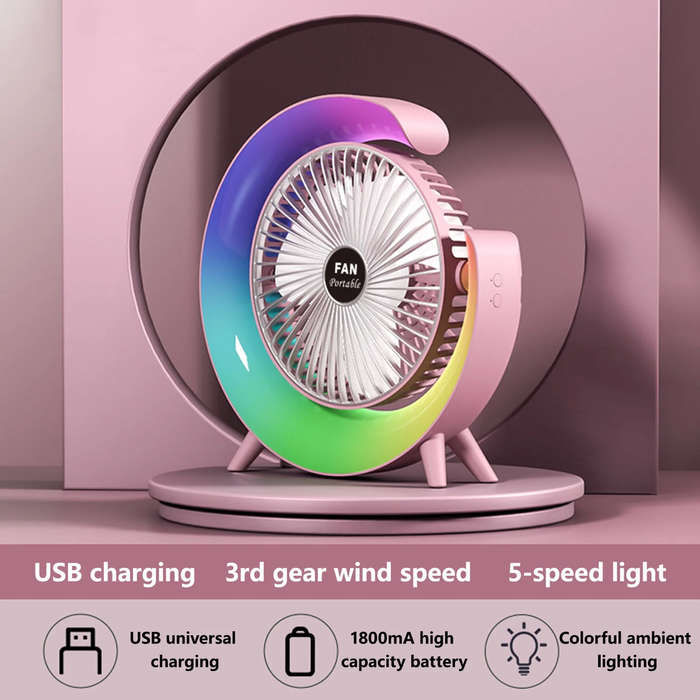 Multi-Colour Rechargeable Desktop Fan