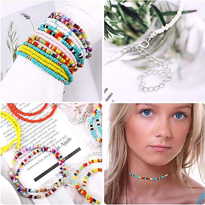 10 Pieces Women Bohemian Necklaces Seed Bead Necklaces