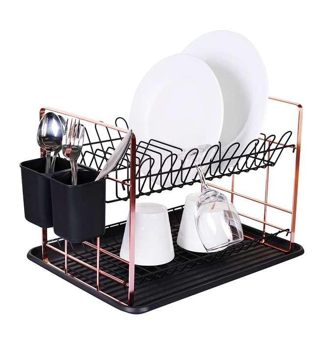 Berlinger Haus 48cm Stylish PP Dish Rack - Black Rose Collection (Display Item)(Cracked Tray)
