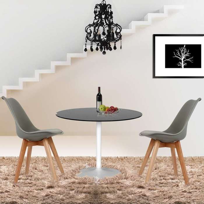 Modern and trendy padded chairs with wooden legs-8 Pack - Grey