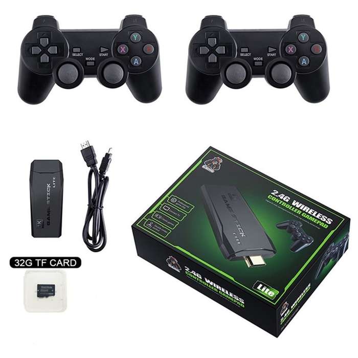 4K ultra HD game stick with 2 wireless controllers gamepad set