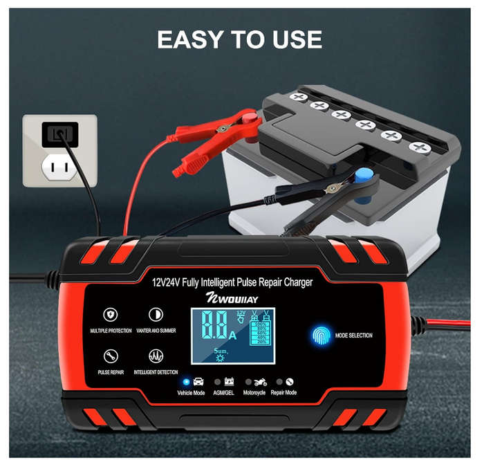Auto Battery Charger Red Automatic 8A 12V 24V