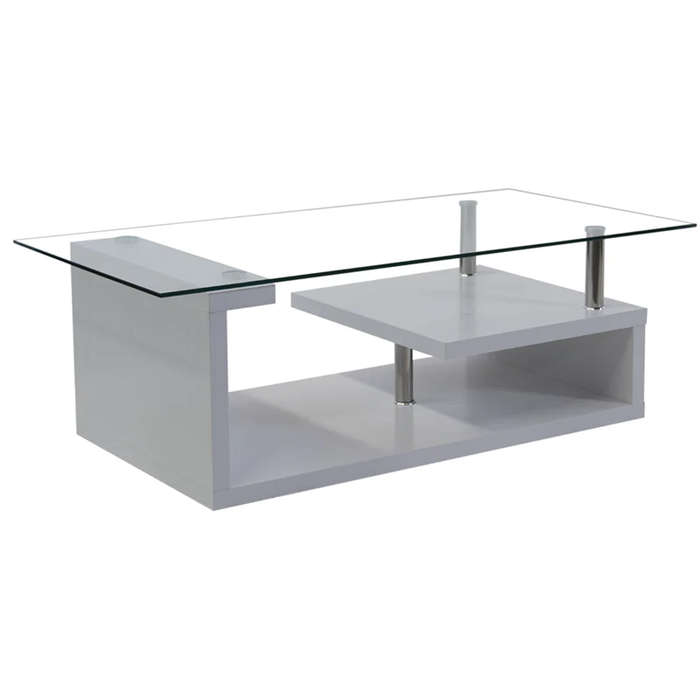 Coffee Tables - Tempered Glass Top - Wooden Base - White
