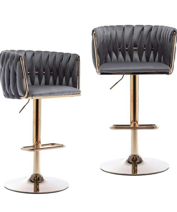 Velvet Woven Bar Stool - Grey