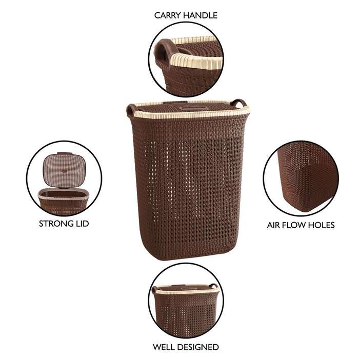 50L Large Laundry Basket with Lid - Chocolate Brown