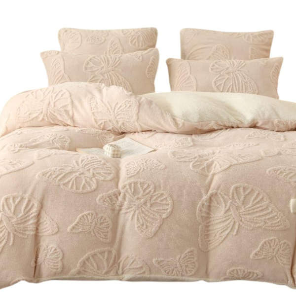 5 Piece Butterfly Geometric Comforter - Beige