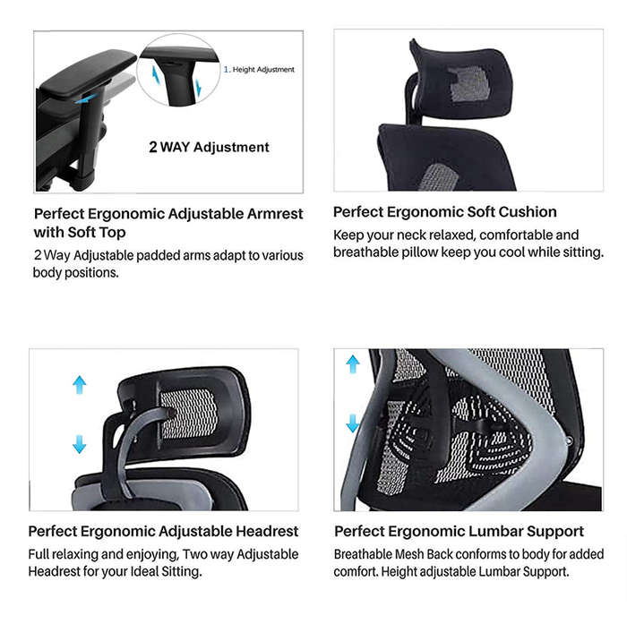 Office Chairs - Executive High Back Mesh Ergonomic - Black Colour