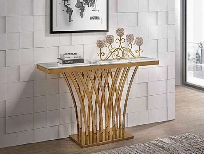 Modern Console Table With Marble Top-Gold or Silver