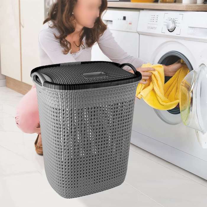 50L Large Laundry Basket with Lid -Grey