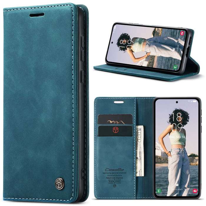 Retro Flip Leather Wallet Cover For Samsung Galaxy A55 - Blue