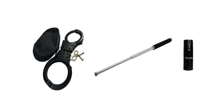 Rigid Metal Handcuffs + Steel Extendable Baton & 60ml Pepper Spray