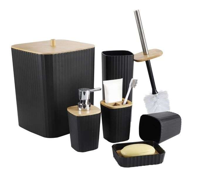 6 Piece Bathroom Set with Wooden Finish - Black