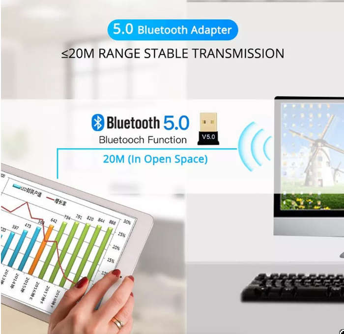 Wireless USB Bluetooth Dongle V5.0 - Adapter for PC By (GC)