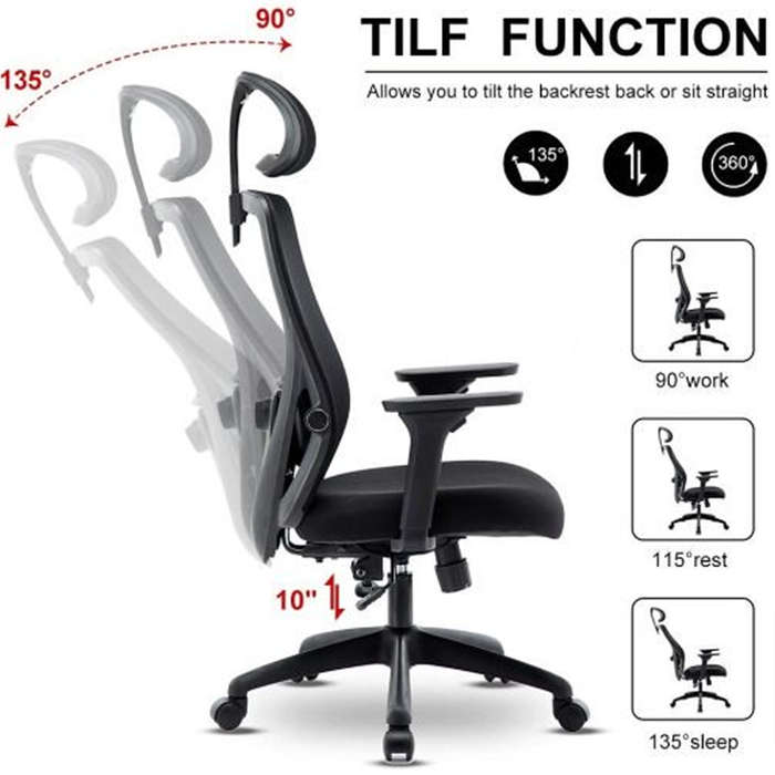 Office Chairs - Adjustable Ergonomic -Grey / White Colour