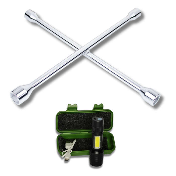 Ampro 4 Way Lug Wrench (17/19/21/23mm) with Torch