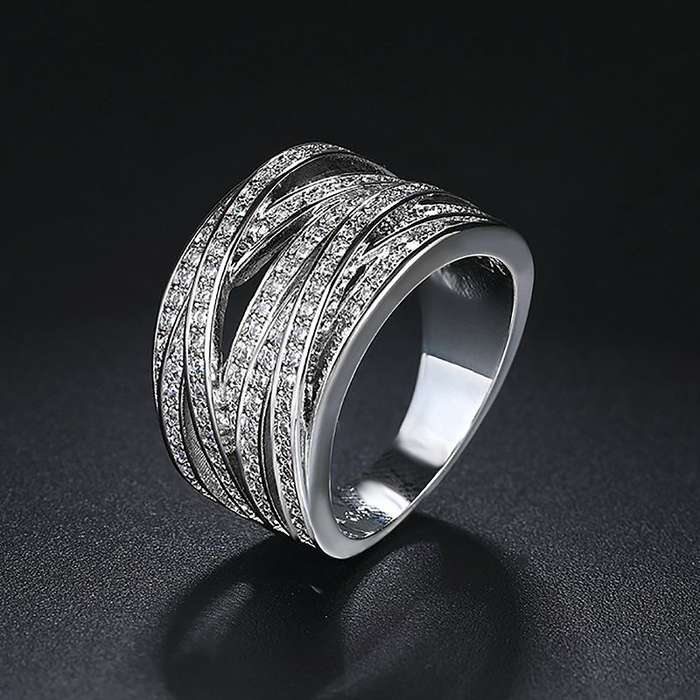 Jacaranda Luxury Crossover Ring Wide Finger Bands For Women - Size9