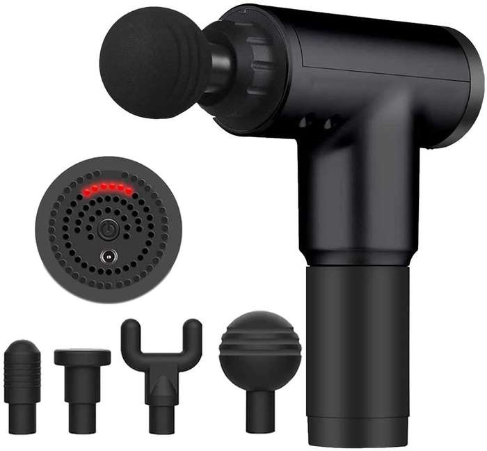 Deep Tissue Massage Gun with 4 Changeable Heads - Black/Silver