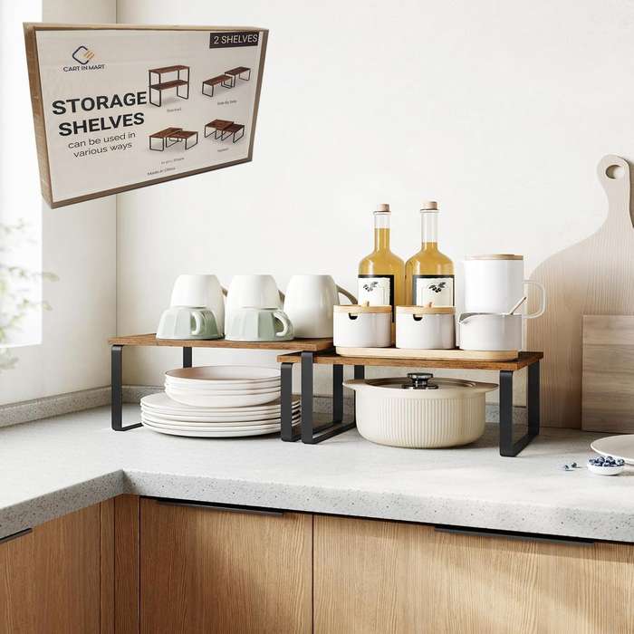 Stackable Kitchen Cabinet Organiser Shelf Counter Storage