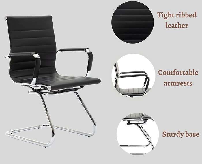 Office Chair - Ribbed Leather Guest Mid Back