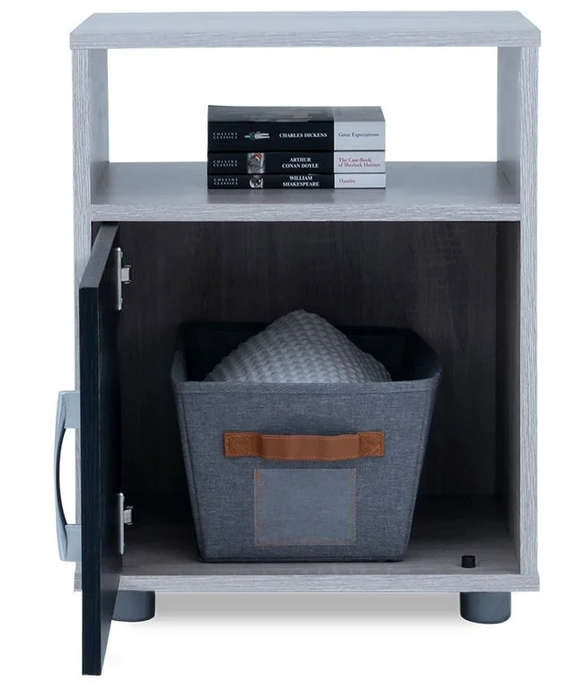 Modern Pedestal/Nightstand - 1-Drawer and 1-Shelf - Brown, Black