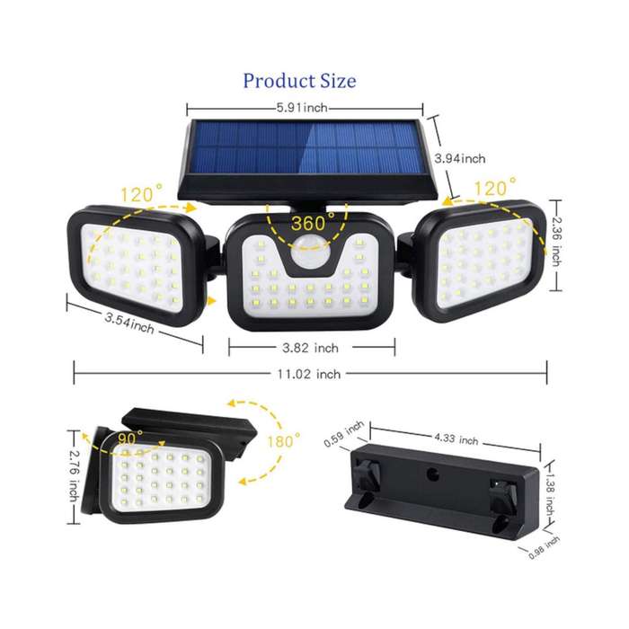 Solar Security Flood Light 3 Adjustable Heads