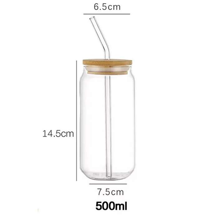 500ml Cocktail Drinking Glasses with Bamboo Lid and Glass Straw - Set of 4