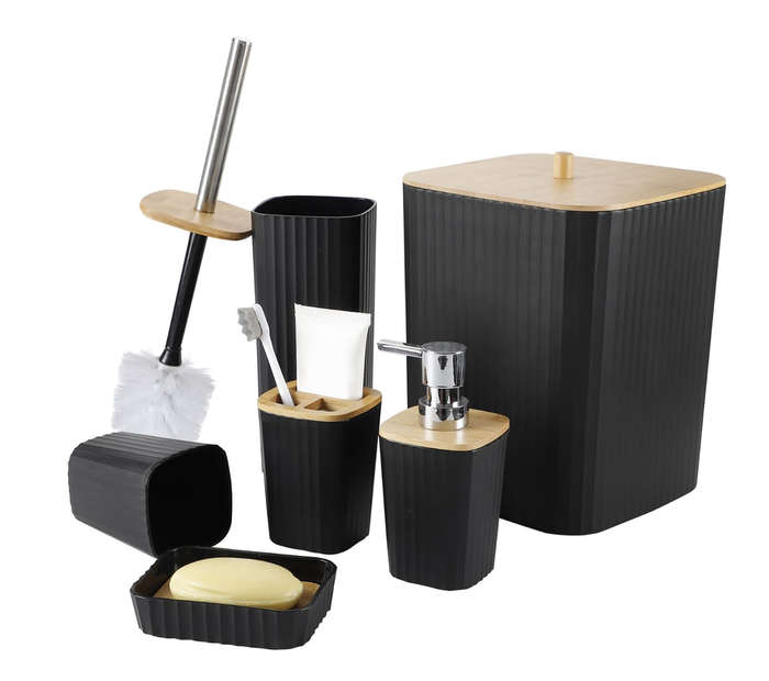 6 Piece Bathroom Set with Wooden Finish - Black