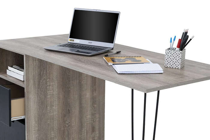 Office / Home Computer Desk with Two Drawers - - Oak (Nature Wood Grain ) / Black