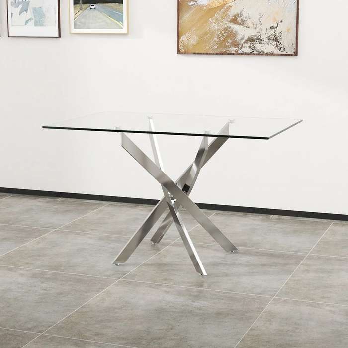 Glass Top Dining Table- Silver Legs