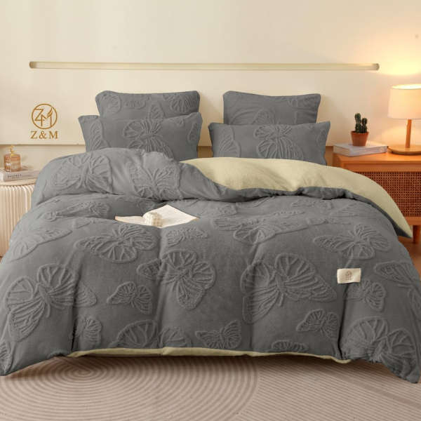 5 Piece Butterfly Geometric Comforter - Dark Grey
