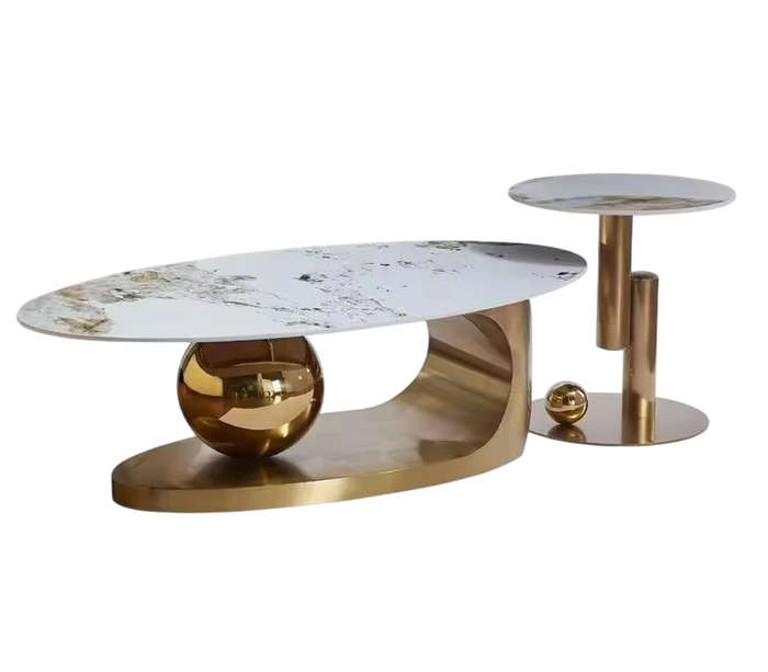 Modern Marble Coffee & Side Table Set - Stainless Steel Base-Black,Gold or Silver