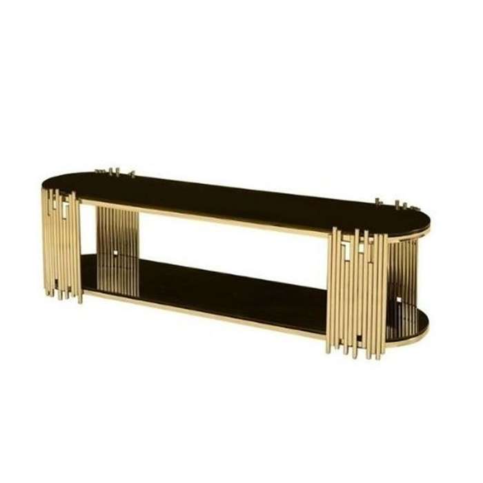 Plasma / Smart TV Stand -Black Glass Top and a Titanium Golden Stainless Steel Base