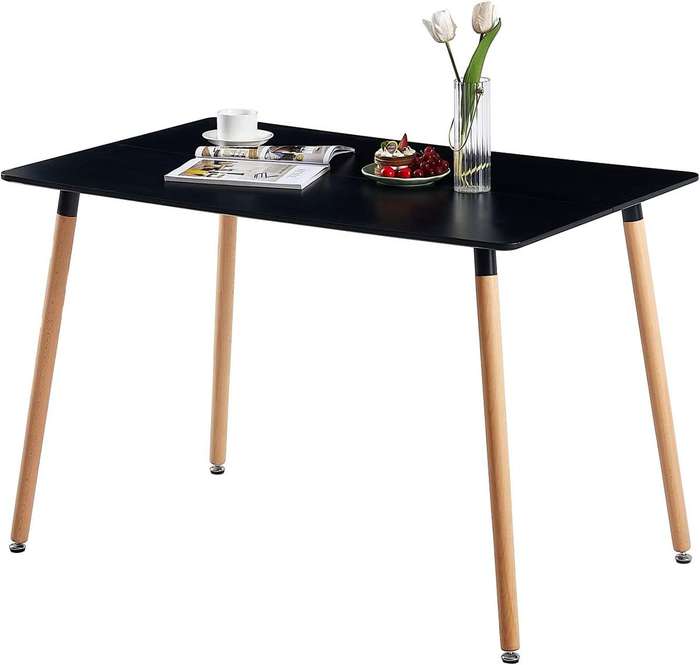 Black Dining Room Table With 6 Padded Grey Chairs