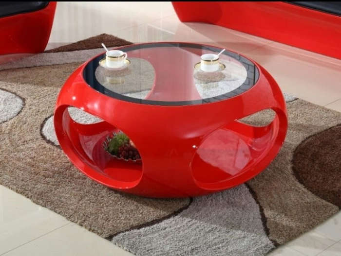 Glass Top Round Coffee Table-Black, white or red