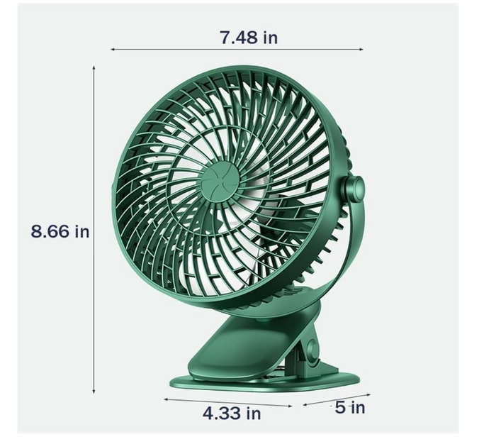 Electric Desktop Clip Fan 1200mAh 3 Gears Portable Quiet Office Camping