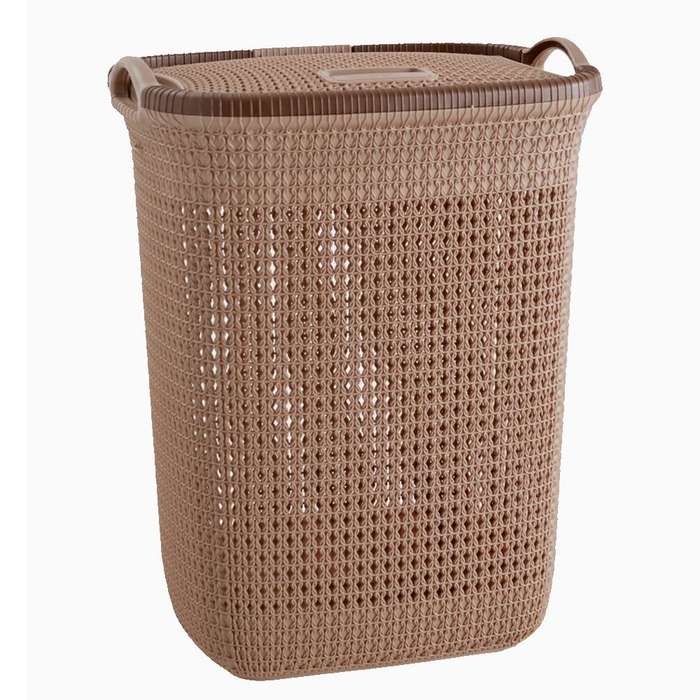 50L Large Laundry Basket with Lid - Ice-Cream Brown