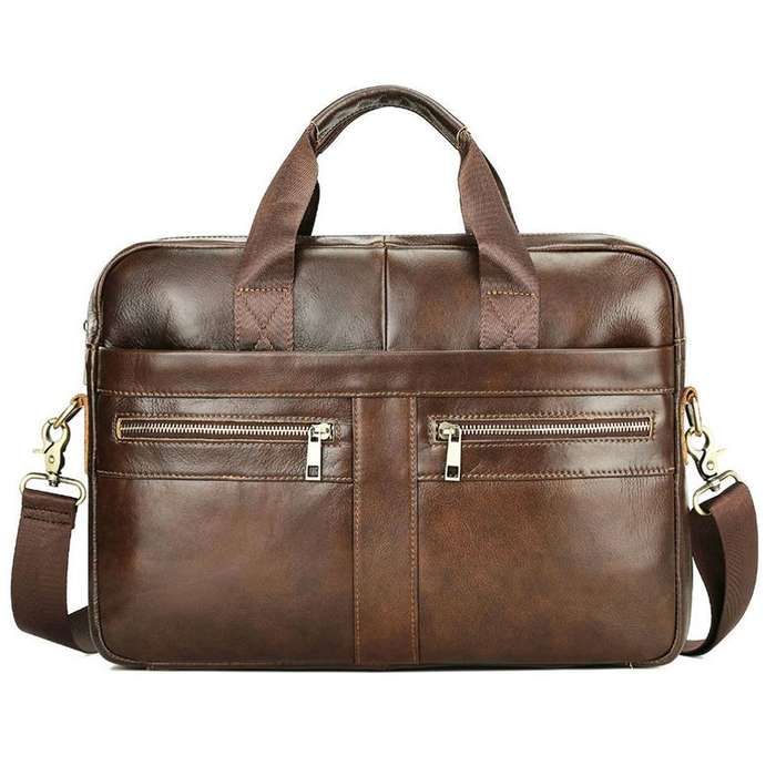 LuxeLeather Ambassador Laptop Bag - Coffee Brown