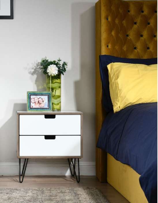 2 Draw Pedestal-Engineered Wood Bedside Table - White, Brown