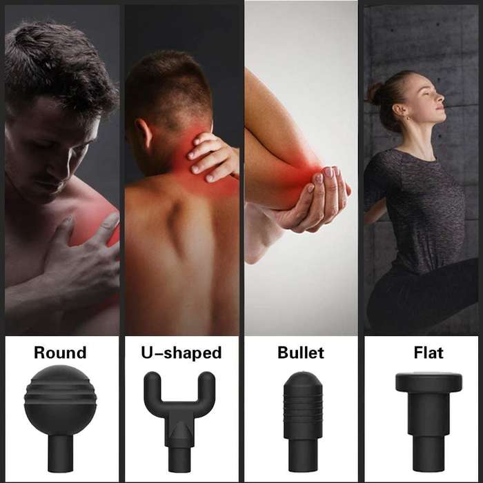 Deep Tissue Massage Gun with 4 Changeable Heads - Black/Silver
