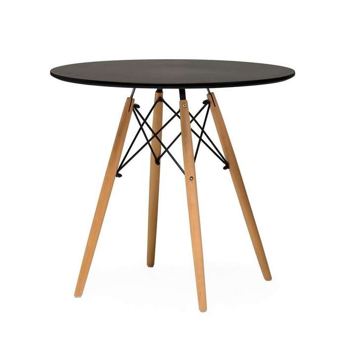 Dining Suites - Rounded Table with Three Wooden Leg Chairs - Black Colour