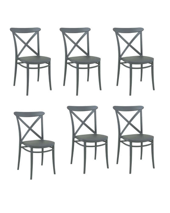 Classic Cross Back Dining Chair- 6 Pack - Grey