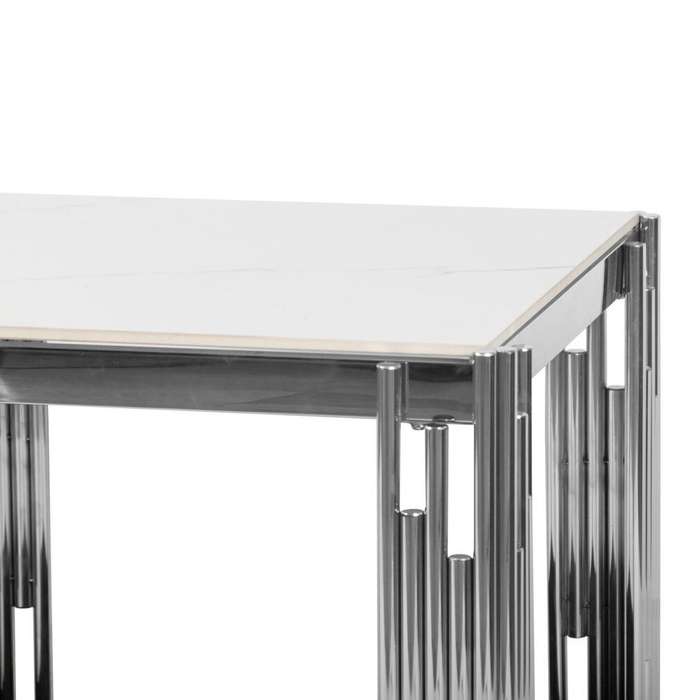 Side / End Tables - Faux Marble Top - With Stainless Steel Base - Silver